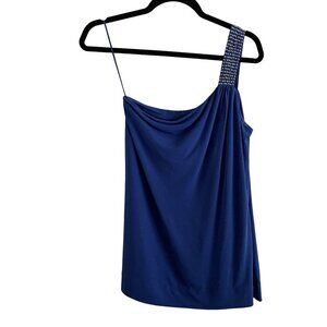 Express Navy One-Shoulder Tank with Embellished Strap